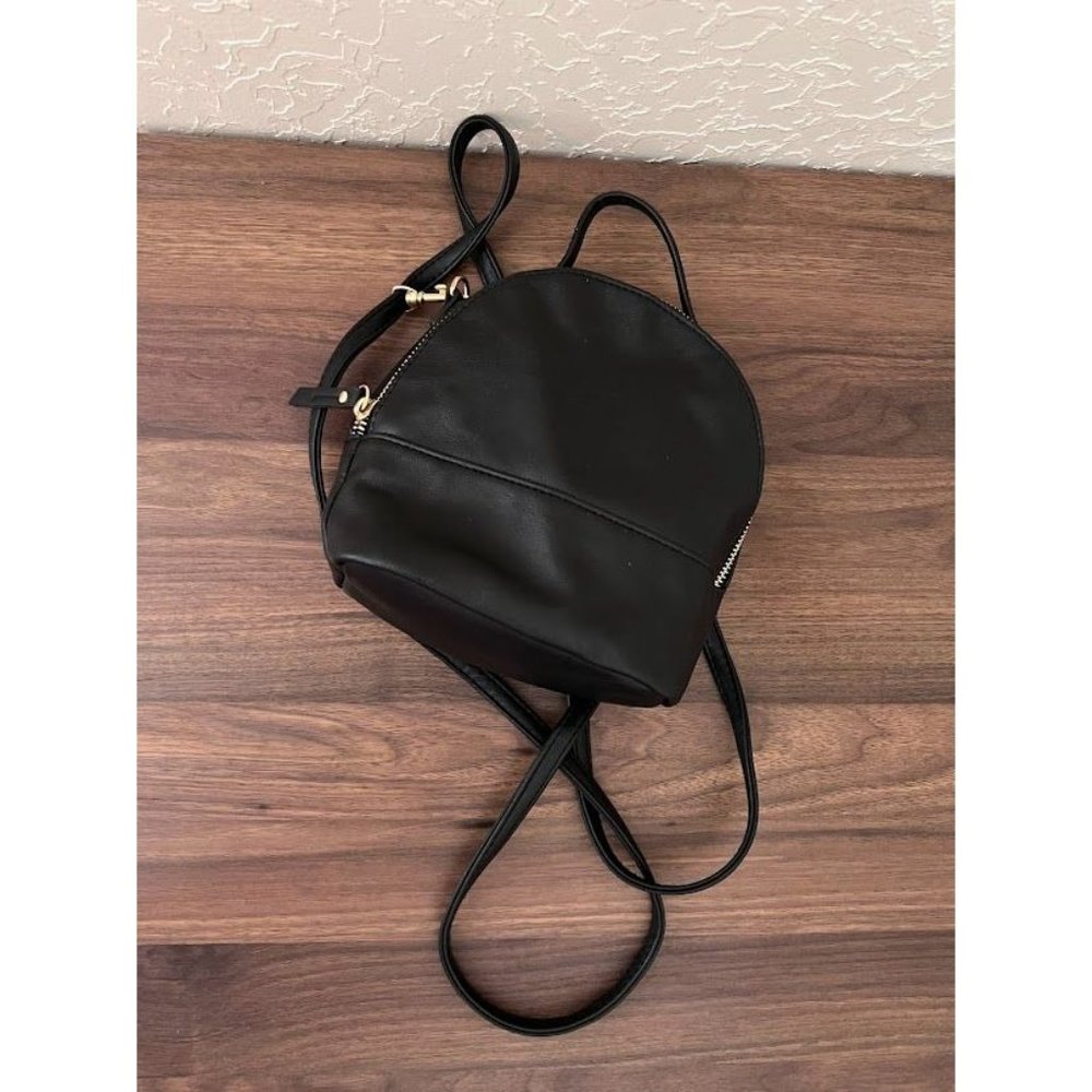 Faux Black Leather Backpack Purse with Adjustable Convertible Straps